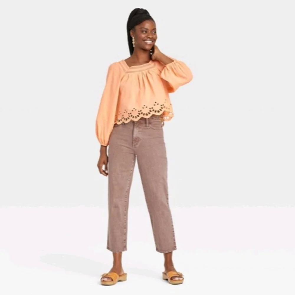 Women's Balloon Long Sleeve Eyelet Blouse - Universal Thread™ Size Small NWT